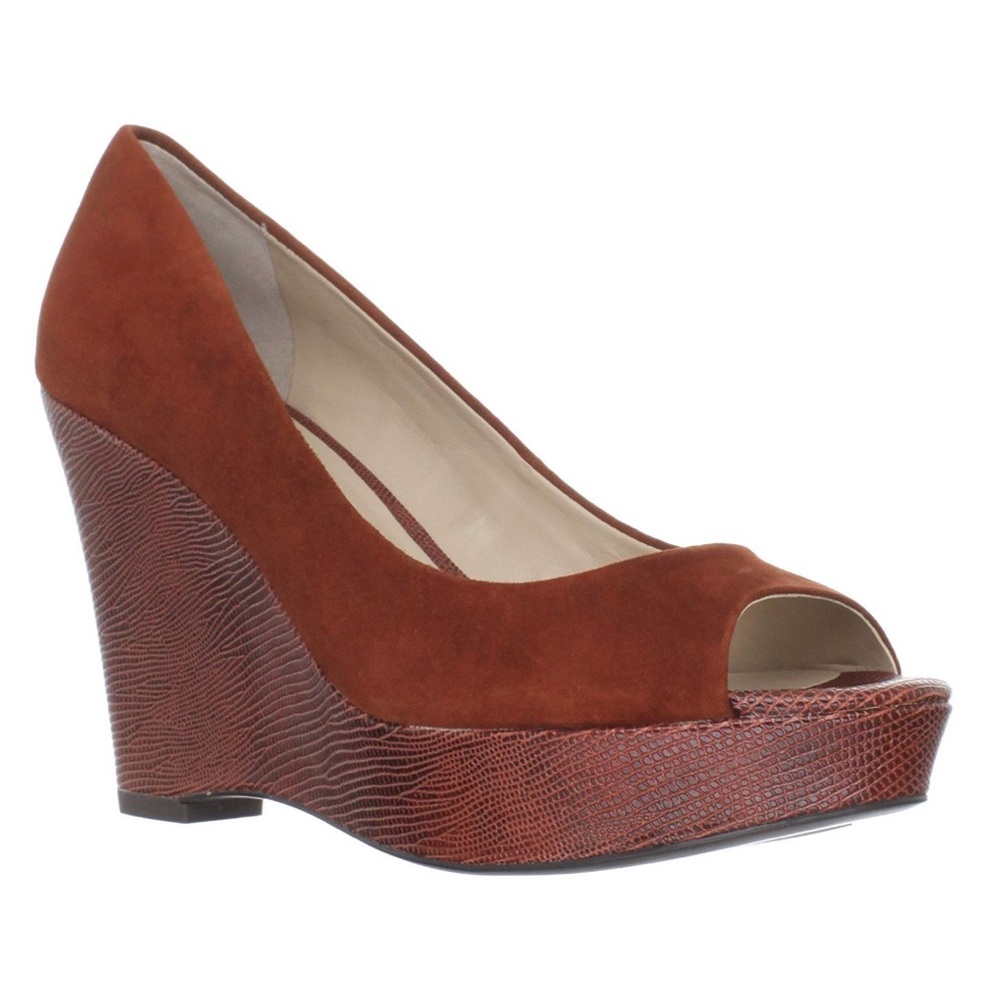 Franco Sarto Surf Peep Toe Wedge Pump Brown Suede